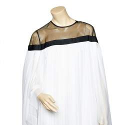 Pre Owned Carolina Herrera White Silk Winged Contrast Yoke Detail Flared Gown L