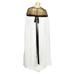 Pre Owned Carolina Herrera White Silk Winged Contrast Yoke Detail Flared Gown L