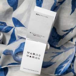 Pre Owned Carolina Herrera White & Blue Floral Print Silk Flounce Sleeve Top XL