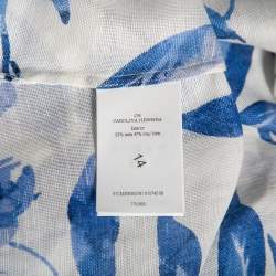 Pre Owned Carolina Herrera White & Blue Floral Print Silk Flounce Sleeve Top XL