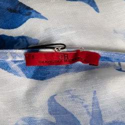 Pre Owned Carolina Herrera White & Blue Floral Print Silk Flounce Sleeve Top XL