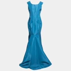 Pre Owned Carolina Herrera Blue Silk Sleeveless Gown M