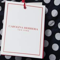Carolina Herrera Navy Blue/White Polka Dot Contrast Taffeta One Shoulder Midi Dress L
