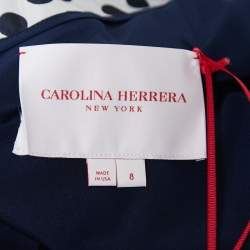Carolina Herrera Navy Blue/Grey Polka Dot Taffeta One Shoulder Cascade Midi Dress M