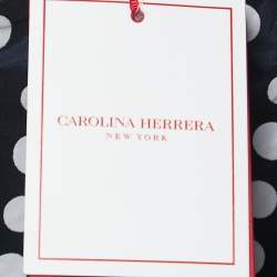 Carolina Herrera Navy Blue/Grey Polka Dot Taffeta One Shoulder Cascade Midi Dress M