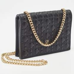 Carolina Herrera Monogram Embossed Leather Chain Card Case 