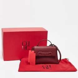 Carolina Herrera Burgundy Leather Tiny Doma Insignia Top Handle Bag