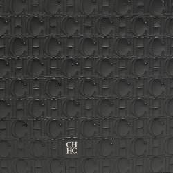 Pre Owned Carolina Herrera Black Monogram Embossed Leather Wristlet Pouch