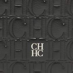 Pre Owned Carolina Herrera Black Monogram Embossed Leather Wristlet Pouch