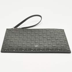 Pre Owned Carolina Herrera Black Monogram Embossed Leather Wristlet Pouch