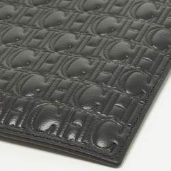 Pre Owned Carolina Herrera Black Monogram Embossed Leather Wristlet Pouch