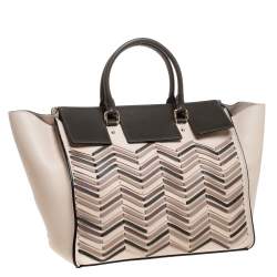 Pre Owned حقيبة يد كارولينا هيريرا "فيندوم" مزينة مموجه جلد بيج و أخضر