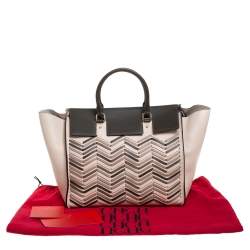 Pre Owned حقيبة يد كارولينا هيريرا "فيندوم" مزينة مموجه جلد بيج و أخضر