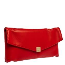 Pre Owned Carolina Herrera Red Leather Envelope Clutch