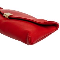 Pre Owned Carolina Herrera Red Leather Envelope Clutch