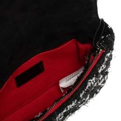 Pre Owned Carolina Herrera Black Tweed CH Flap Shoulder Bag