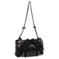 Pre Owned Carolina Herrera Black Tweed CH Flap Shoulder Bag
