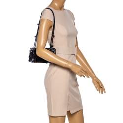 Pre Owned Carolina Herrera Black Tweed CH Flap Shoulder Bag