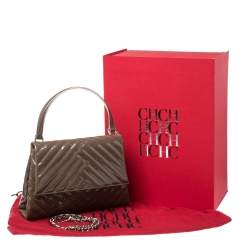 Carolina Herrera Dark Beige Quilted Chevron Patent Leather Flap Top Handle Bag