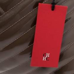Carolina Herrera Dark Beige Quilted Chevron Patent Leather Flap Top Handle Bag