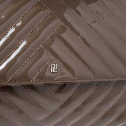 Carolina Herrera Dark Beige Quilted Chevron Patent Leather Flap Top Handle Bag