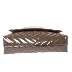 Carolina Herrera Dark Beige Quilted Chevron Patent Leather Flap Top Handle Bag