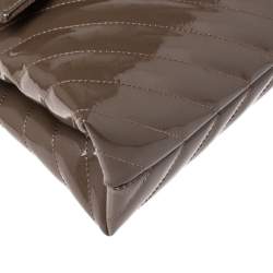 Carolina Herrera Dark Beige Quilted Chevron Patent Leather Flap Top Handle Bag
