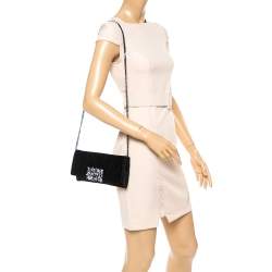 Pre Owned Carolina Herrera Black Satin Crystal Embellished Clutch