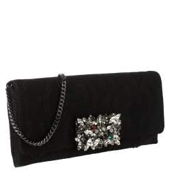 Pre Owned Carolina Herrera Black Satin Crystal Embellished Clutch