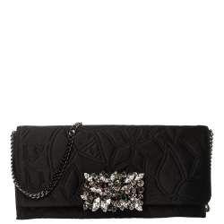 Pre Owned Carolina Herrera Black Satin Crystal Embellished Clutch
