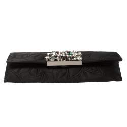 Pre Owned Carolina Herrera Black Satin Crystal Embellished Clutch
