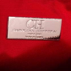 Pre Owned Carolina Herrera Ivory/Brown Monogram Canvas and Leather Zip Pouch