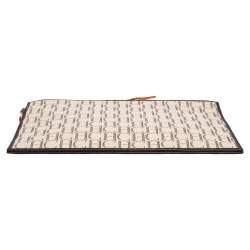 Pre Owned Carolina Herrera Ivory/Brown Monogram Canvas and Leather Zip Pouch