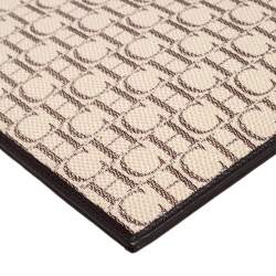 Pre Owned Carolina Herrera Ivory/Brown Monogram Canvas and Leather Zip Pouch