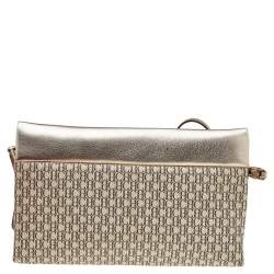 Pre Owned Carolina Herrera Cream/Gold Signature Coated Canvas and Leather Inro Clutch