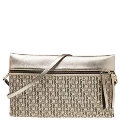Pre Owned Carolina Herrera Cream/Gold Signature Coated Canvas and Leather Inro Clutch