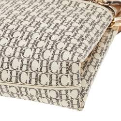 Pre Owned Carolina Herrera Cream/Gold Signature Coated Canvas and Leather Inro Clutch