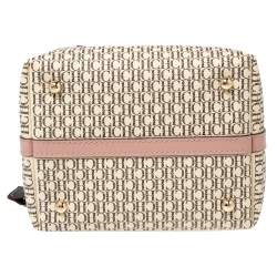 Pre Owned Carolina Herrera Pink/Beige Monogram Coated Canvas and Leather Matryoshka Padlock Tote