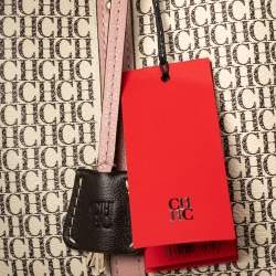 Pre Owned Carolina Herrera Pink/Beige Monogram Coated Canvas and Leather Matryoshka Padlock Tote