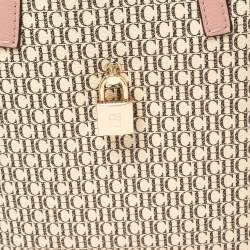 Pre Owned Carolina Herrera Pink/Beige Monogram Coated Canvas and Leather Matryoshka Padlock Tote
