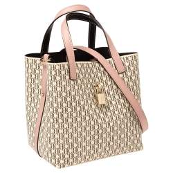 Pre Owned Carolina Herrera Pink/Beige Monogram Coated Canvas and Leather Matryoshka Padlock Tote