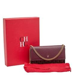 Pre Owned Carolina Herrera Burgundy/Brown PVC and Leather Wallet On Chain