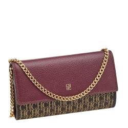 Pre Owned Carolina Herrera Burgundy/Brown PVC and Leather Wallet On Chain