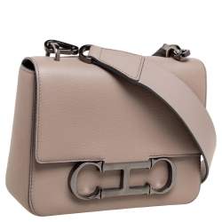 Pre Owned Carolina Herrera Grey Leather Medium Initials Insignia Shoulder Bag