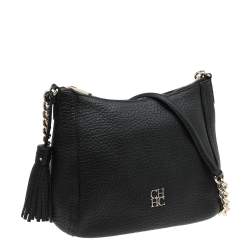 Pre Owned Carolina Herrera Black Leather Chain Tassel Shoulder Bag