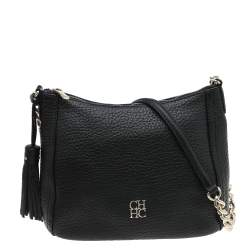 Pre Owned Carolina Herrera Black Leather Chain Tassel Shoulder Bag