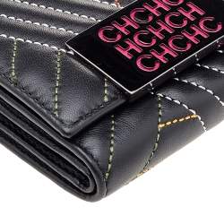 Pre Owned Carolina Herrera Black Quilted Leather Compact Wallet