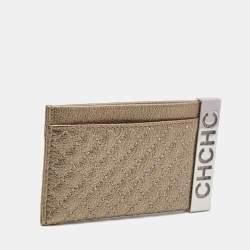 Pre Owned Carolina Herrera Light Gold Quilted Leather Card Holder