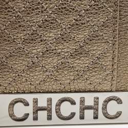 Pre Owned Carolina Herrera Light Gold Quilted Leather Card Holder