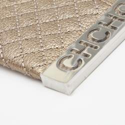 Pre Owned Carolina Herrera Light Gold Quilted Leather Card Holder